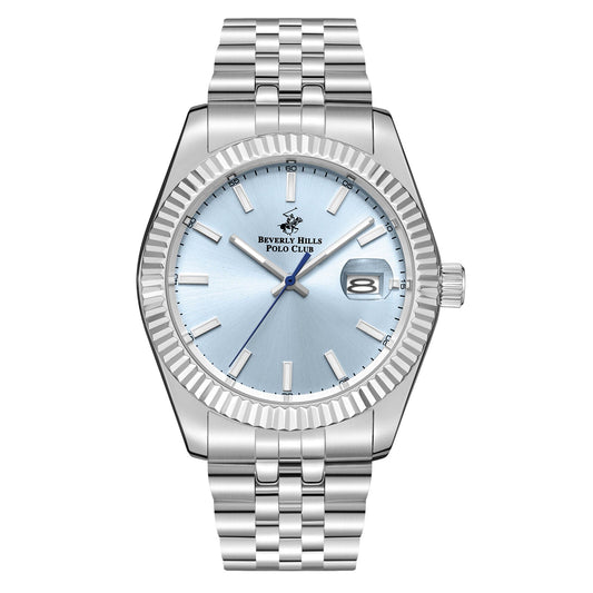 Beverly Hills Polo Club Classy Sky Blue Dial Silver Date Watch - BP3018X.302